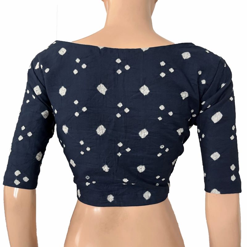 Bandhani Cotton V neck Blouse, Navy Blue, BP1201