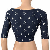 Bandhani Cotton V neck Blouse with Lining, Navy Blue, BP1201 Bandhani Cotton V neck Blouse with Lining, Navy Blue, BP1201