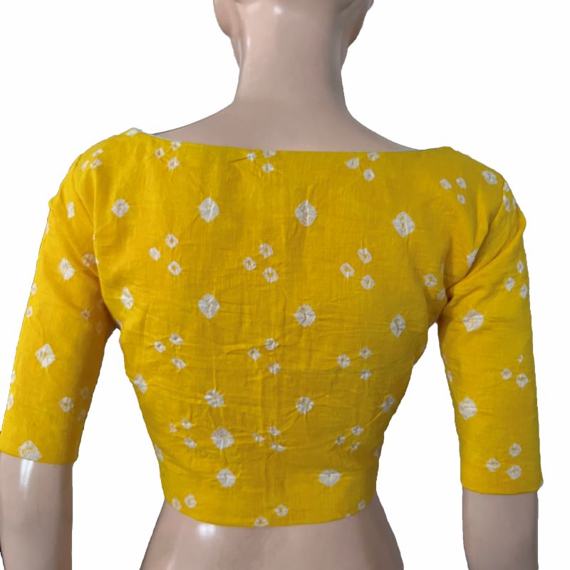 Bandhani Cotton Boat neck Blouse, Yellow, BP1202