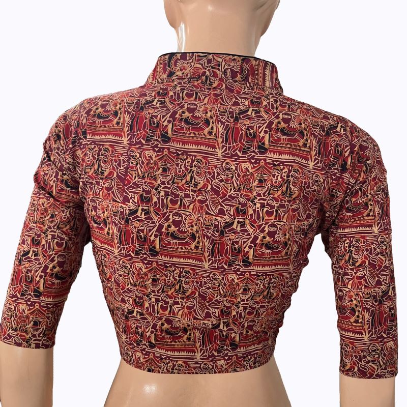 Printed Cotton High neck Blouse, Multicolor, BP1207