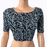 Printed Cotton Boat neck Blouse, Indigo Blue, BP1208 Printed Cotton Boat neck Blouse, Indigo Blue, BP1208