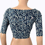 Printed Cotton Boat neck Blouse, Indigo Blue, BP1208 Printed Cotton Boat neck Blouse, Indigo Blue, BP1208