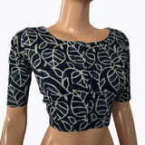Printed Cotton Boat neck Blouse, Indigo Blue, BP1208 Printed Cotton Boat neck Blouse, Indigo Blue, BP1208