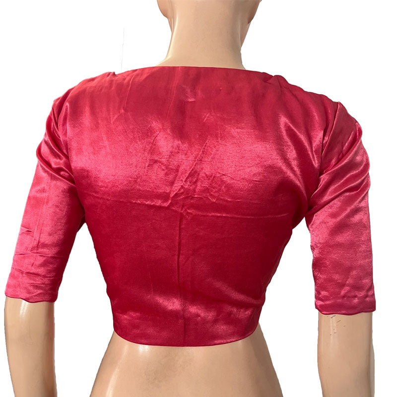 Gajji Silk Scallop neck Blouse, with Lining, Pink, BS1169
