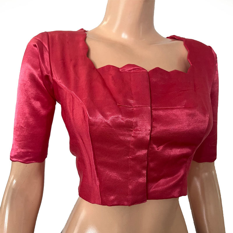Gajji Silk Scallop neck Blouse, with Lining, Pink, BS1169
