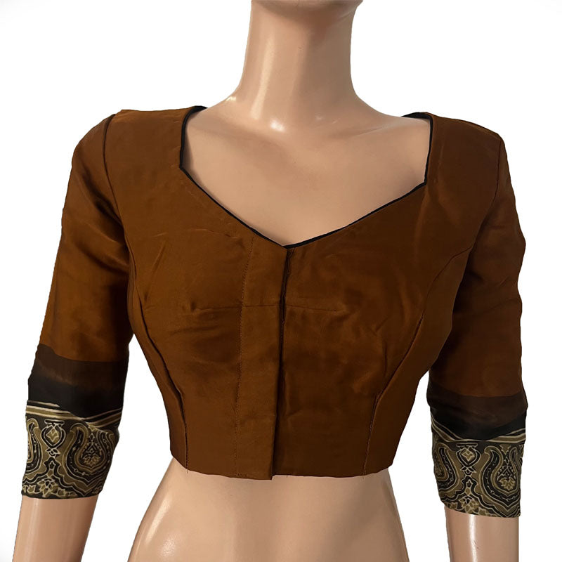 Modal Silk Sweetheart neck Blouse, with Lining, Brown, BS1171