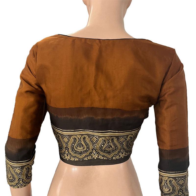 Modal Silk Sweetheart neck Blouse, with Lining, Brown, BS1171