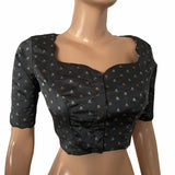 Banaras Art Silk Scallop neck Blouse with Golden Butta, Water drop hole in back & Lining,  Grey, BS1172 Banaras Art Silk Scallop neck Blouse with Golden Butta, Water drop hole in back & Lining,  Grey, BS1172