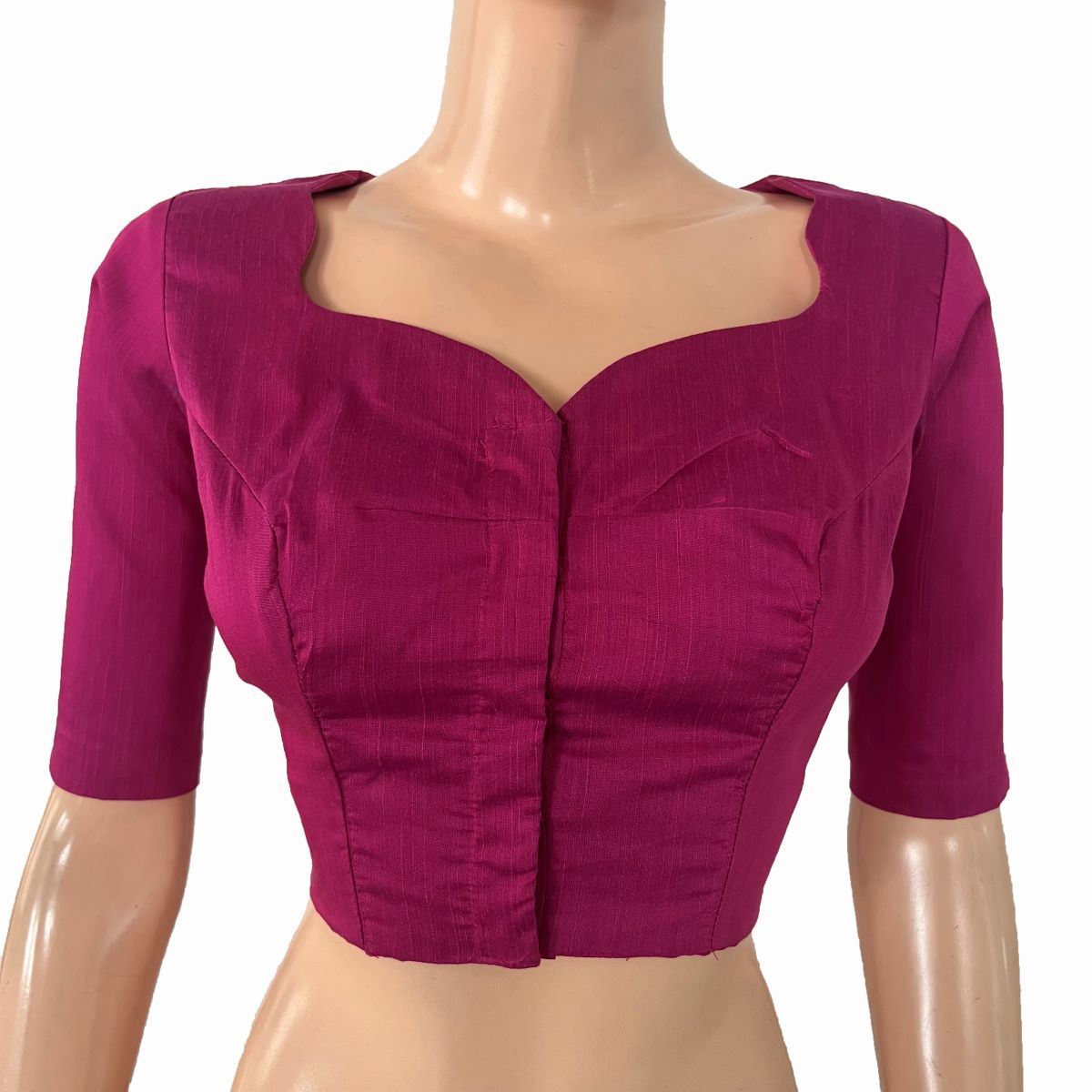 Semi-Raw Silk Y Neck Blouse with Lining & Keyhole in the Back ,Majentha ,BS1189