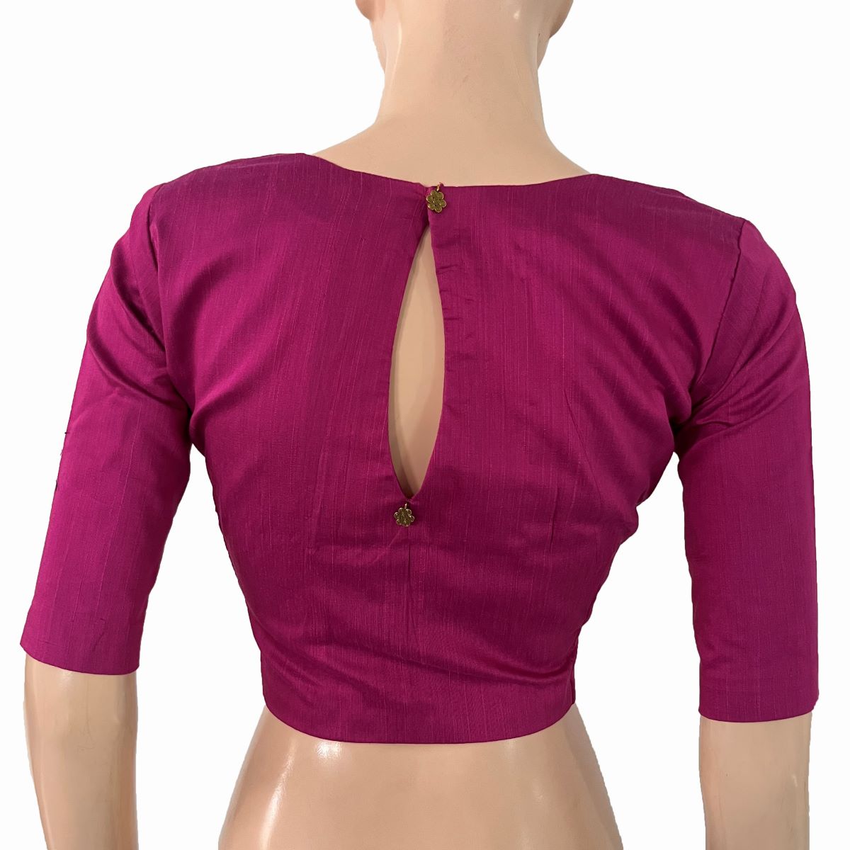 Semi-Raw Silk Y Neck Blouse with Lining & Keyhole in the Back ,Majentha ,BS1189