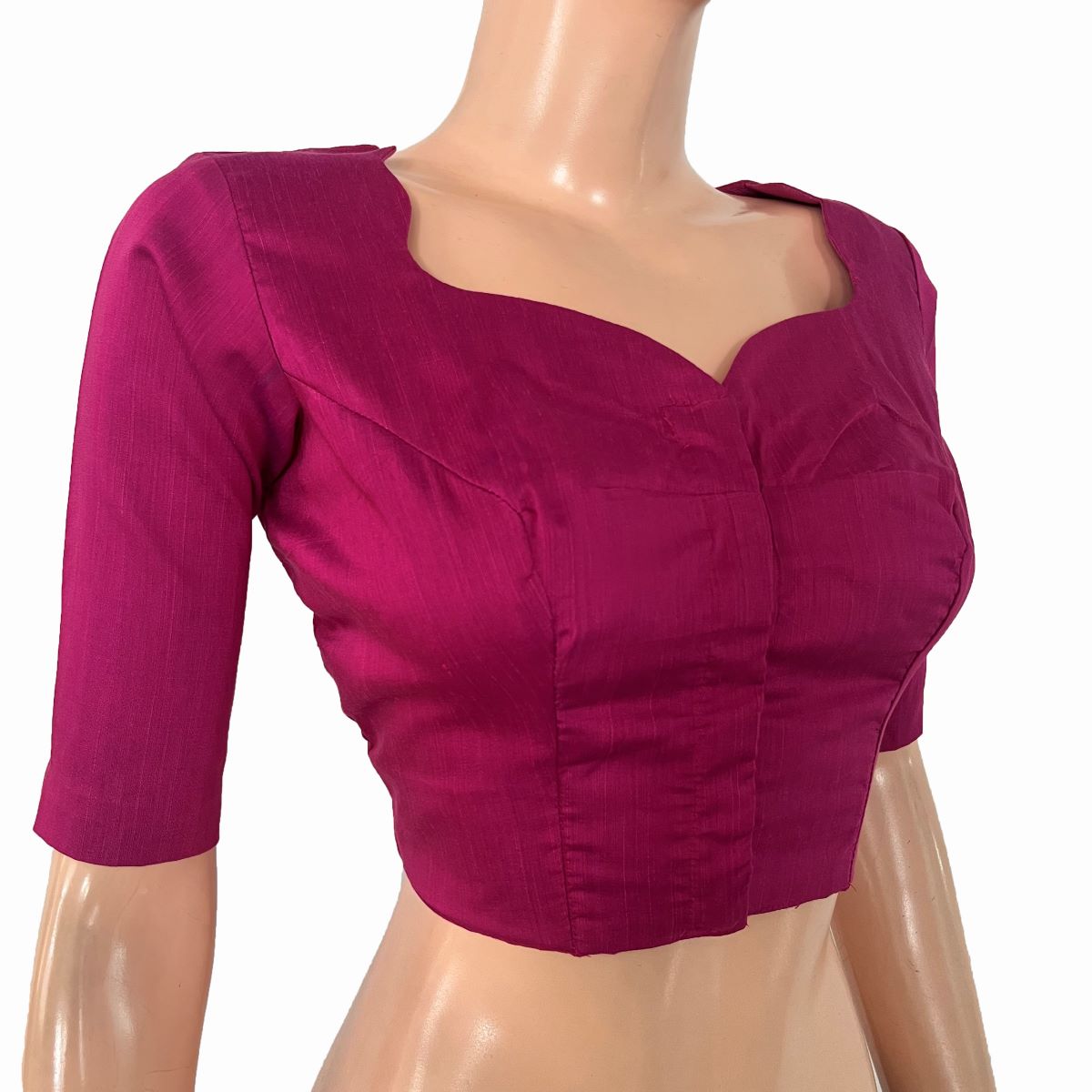 Semi-Raw Silk Y Neck Blouse with Lining & Keyhole in the Back ,Majentha ,BS1189