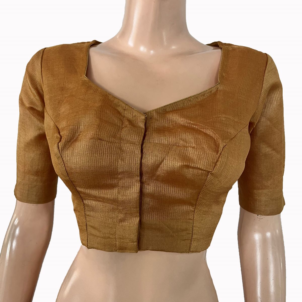 Pure Tussar Silk Zari woven Sweetheart neck Blouse with Keyhole  in back & Lining ,Beige - Brown ,BS1192 Pure Tussar Silk Zari woven Sweetheart neck Blouse with Keyhole  in back & Lining ,Beige - Brown ,BS1192