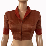 Silk Cotton Shawl Collar Jacquard Blouse with Lining , Peach ,BS1194 Silk Cotton Shawl Collar Jacquard Blouse with Lining , Peach ,BS1194