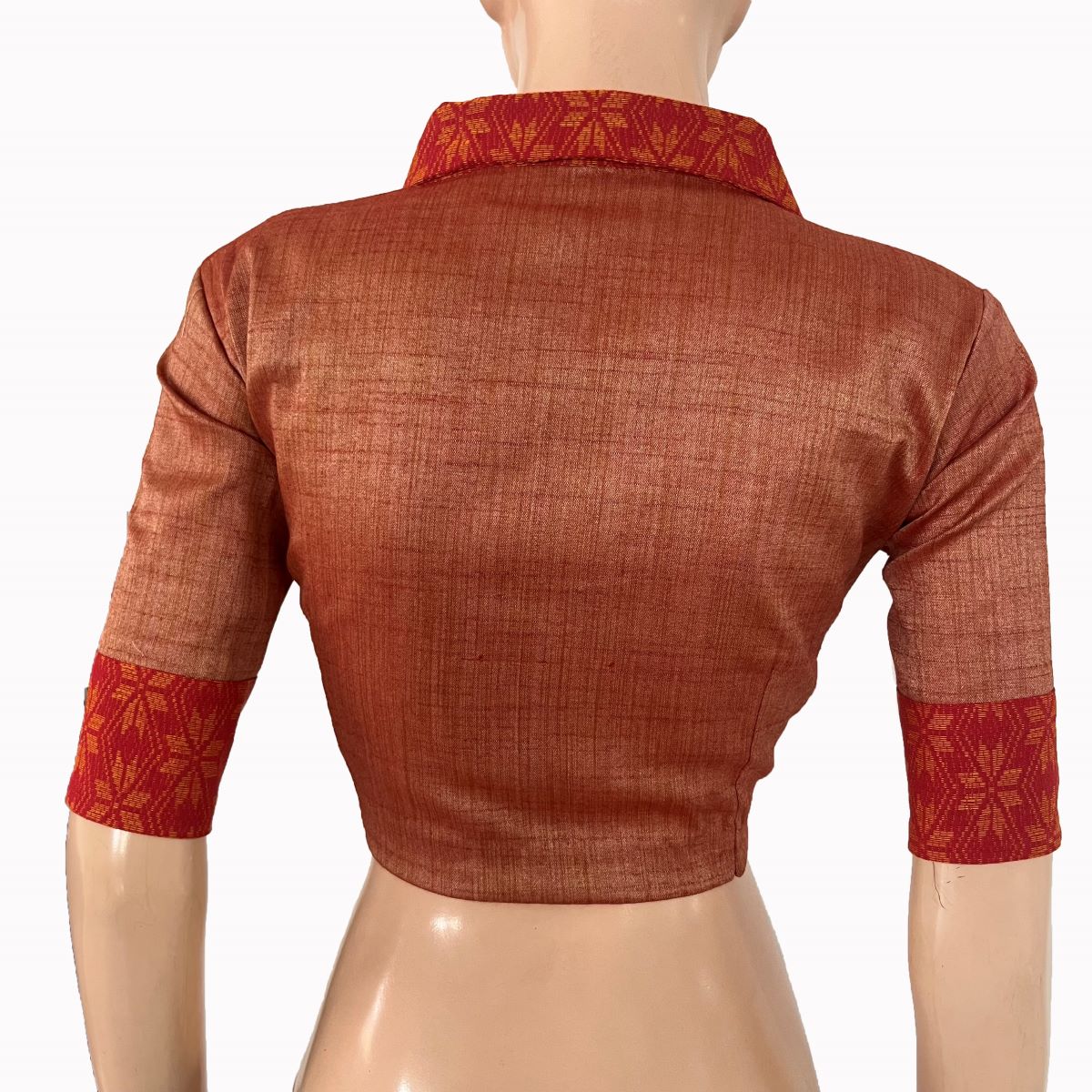 Silk Cotton Shawl Collar Jacquard Blouse with Lining , Peach ,BS1194 Silk Cotton Shawl Collar Jacquard Blouse with Lining , Peach ,BS1194