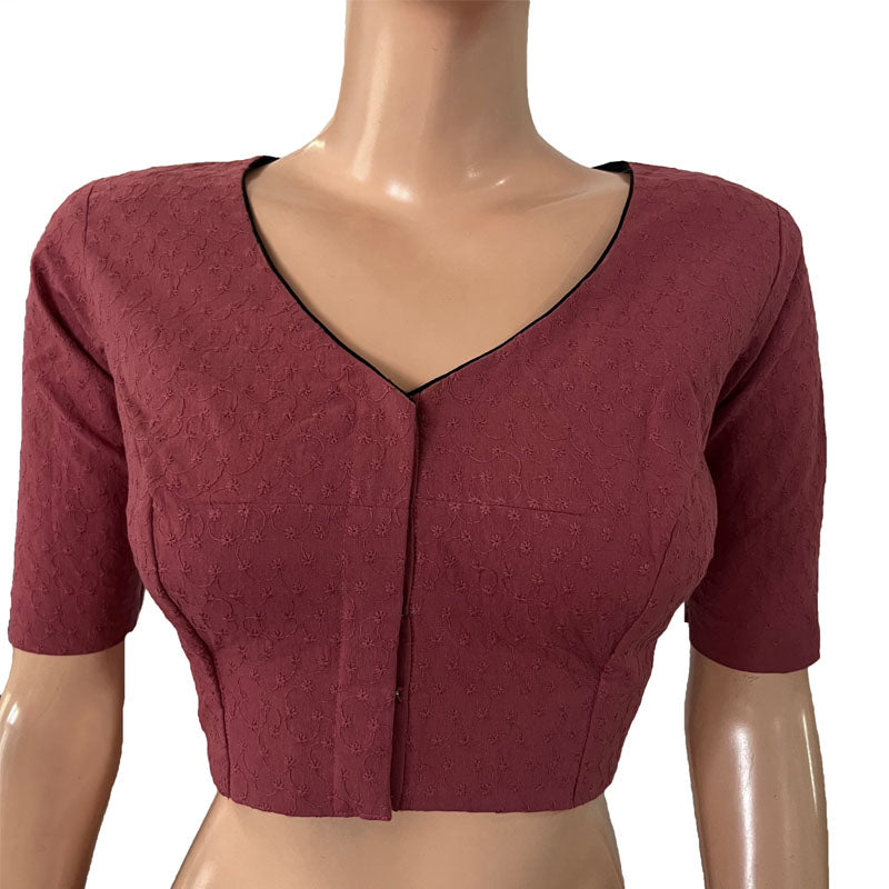 Hakoba Cutwork Cotton V neck Blouse with Lining, Onion Pink, BW1155