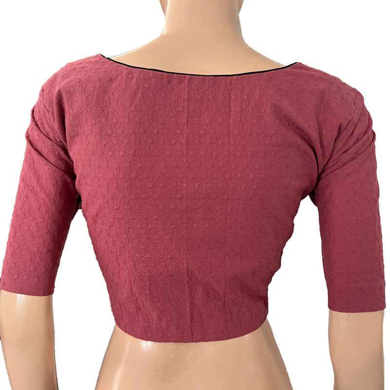 Hakoba Cutwork Cotton V neck Blouse with Lining, Onion Pink, BW1155