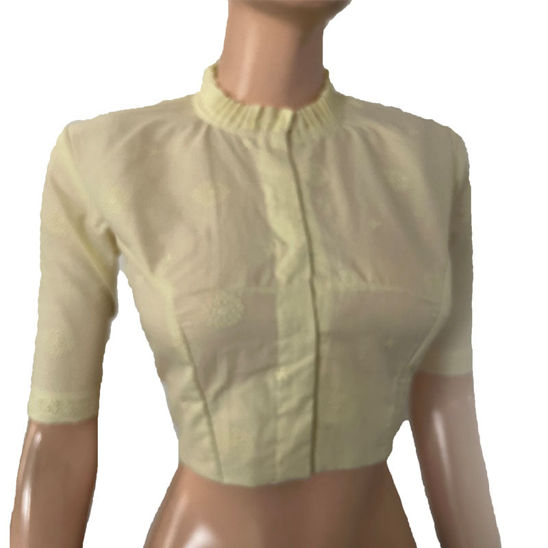 Hakoba Soft Cotton Frill collar Blouse with Lining, Lemon Yellow, BW1158