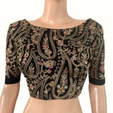 Heavy Embroidered Cotton Boat Neck Blouse with V neck in the Back, Black, BW1170 Heavy Embroidered Cotton Boat Neck Blouse with V neck in the Back, Black, BW1170