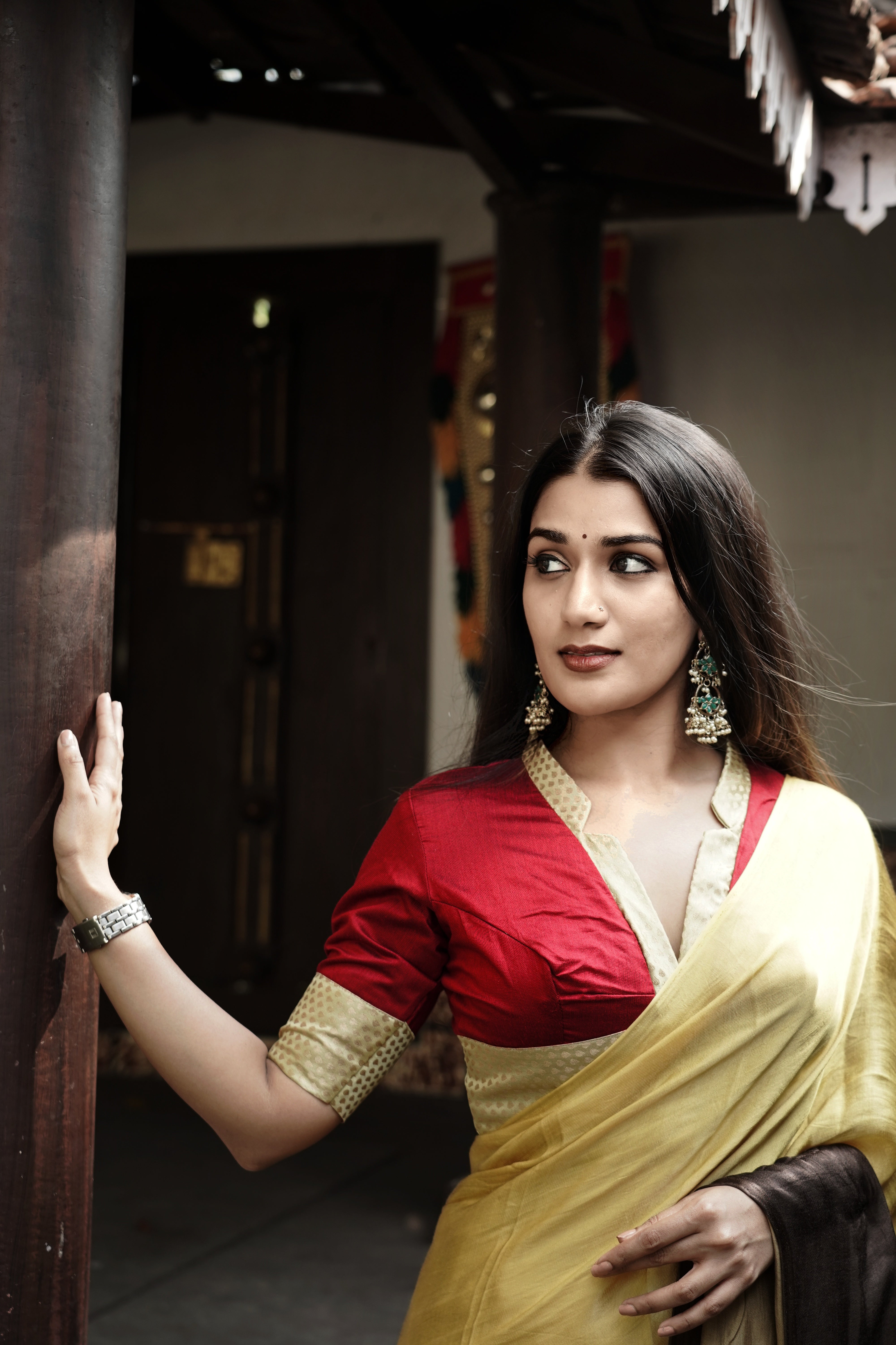 Golden Beige and Coffee Brown Ombre Modal Silk Saree with Tissue Pallu, SS1035