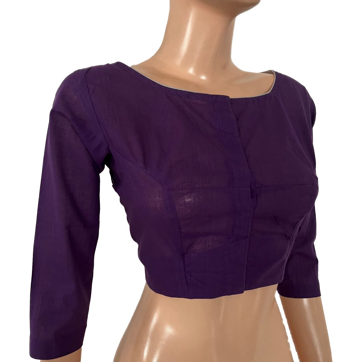 Handloom South Cotton Boat neck Blouse with 3/4 sleeves , Purple , BH1293