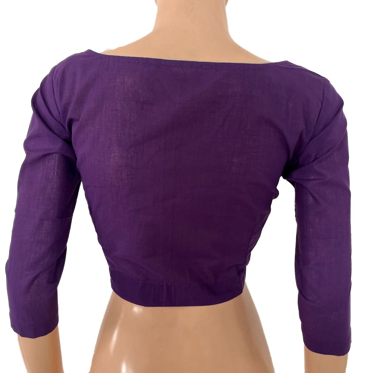 Handloom South Cotton Boat neck Blouse with 3/4 sleeves , Purple , BH1293