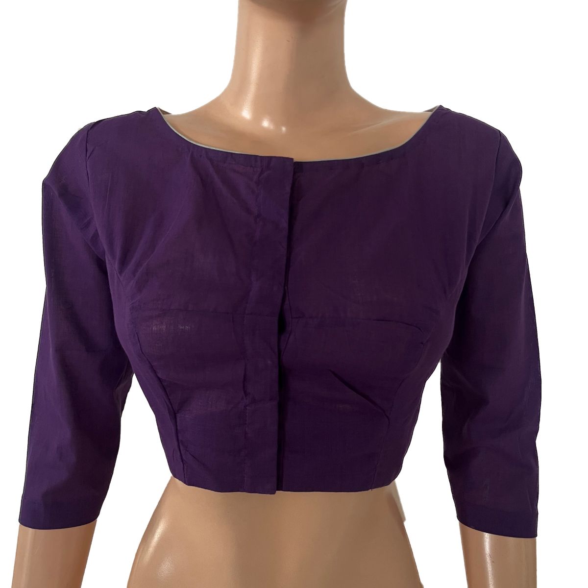 Handloom South Cotton Boat neck Blouse with 3/4 sleeves , Purple , BH1293
