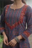 Ajrakh Cotton Y Neck Straight Cut Kurta with 3/4 Sleeves, Indigo Blue, KA1037 Ajrakh Cotton Y Neck Straight Cut Kurta with 3/4 Sleeves, Indigo Blue, KA1037