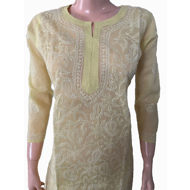 Pure Cotton Chikankari Straight cut Kurta, Light Yellow, KC1030