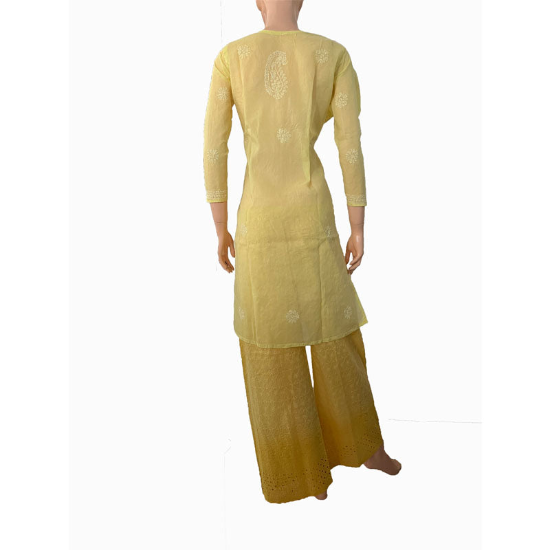 Pure Cotton Chikankari Straight cut Kurta, Light Yellow, KC1030