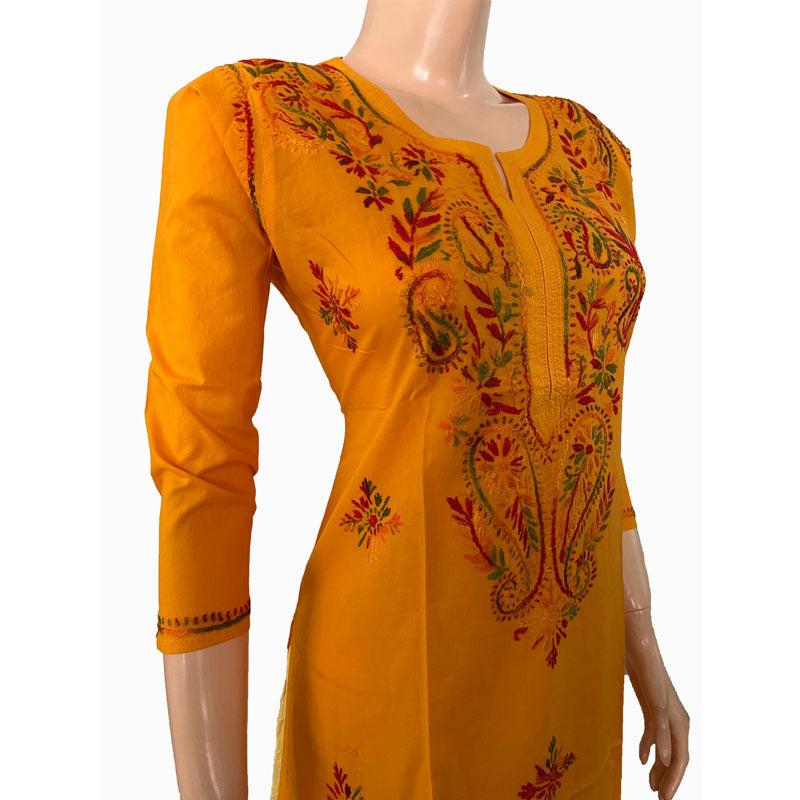 Pure Cotton Chikankari Straight cut Kurta, Deep Yellow, KC1031