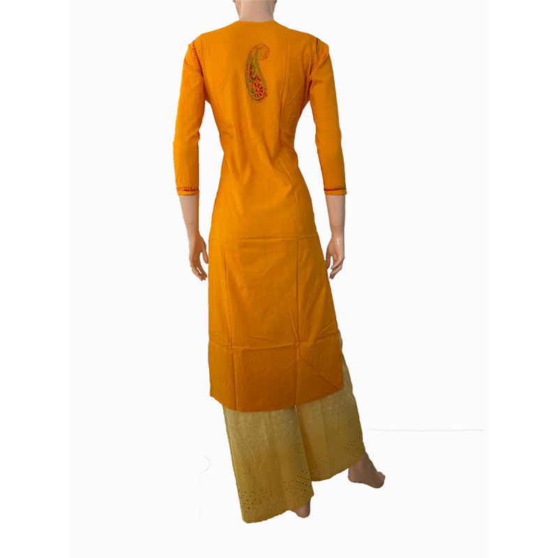 Pure Cotton Chikankari Straight cut Kurta, Deep Yellow, KC1031