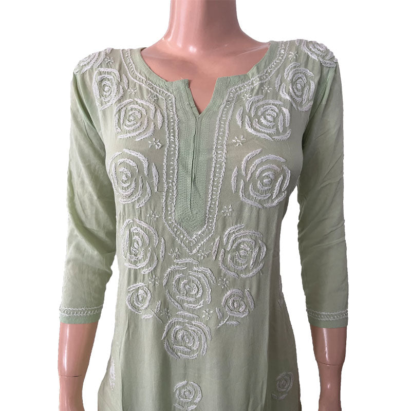 Rayon Cotton Chikankari Kurta, Pale Green, KC1033