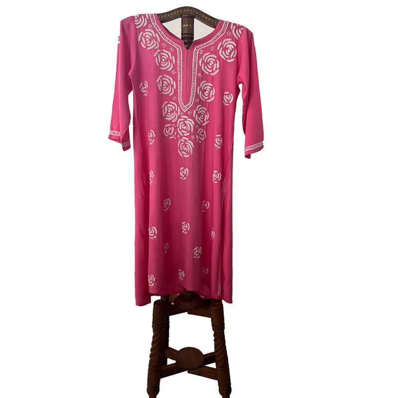 Rayon Cotton  Straight cut Chikankari  Kurta, Pink, KC1035 Rayon Cotton  Straight cut Chikankari  Kurta, Pink, KC1035