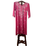 Rayon Cotton  Straight cut Chikankari  Kurta, Pink, KC1035 Rayon Cotton  Straight cut Chikankari  Kurta, Pink, KC1035