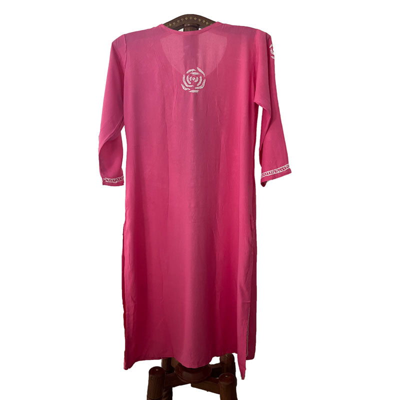 Rayon Cotton Straight cut Chikankari Kurta, Pink, KC1035