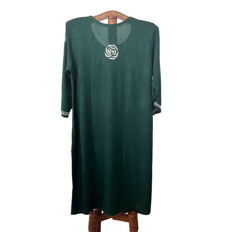 Rayon Cotton Straight cut Chikankari Kurta, Bottle Green, KC1036