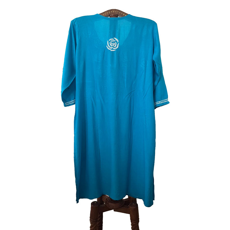 Rayon Cotton Straight cut Chikankari Kurta, Blue, KC1037