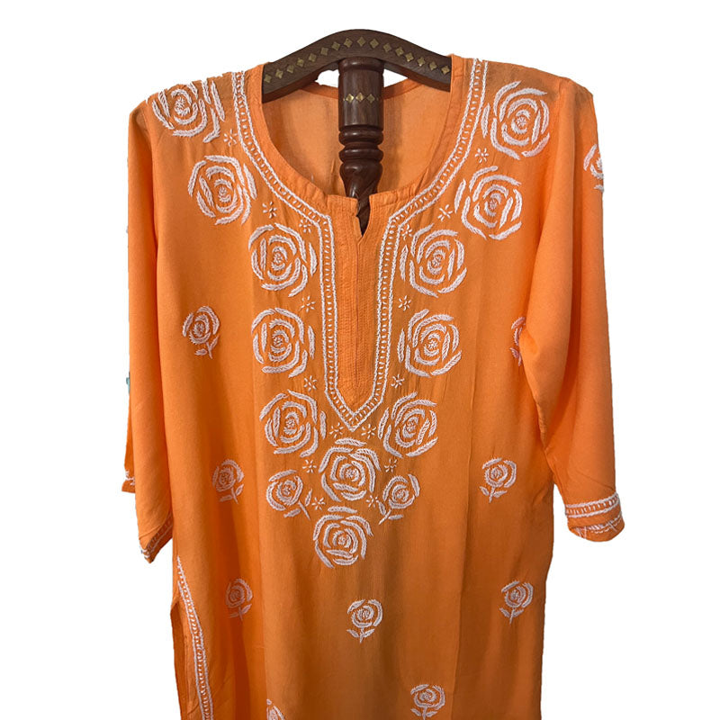 Rayon Cotton Straight cut Chikankari Kurta, Peach, KC1038