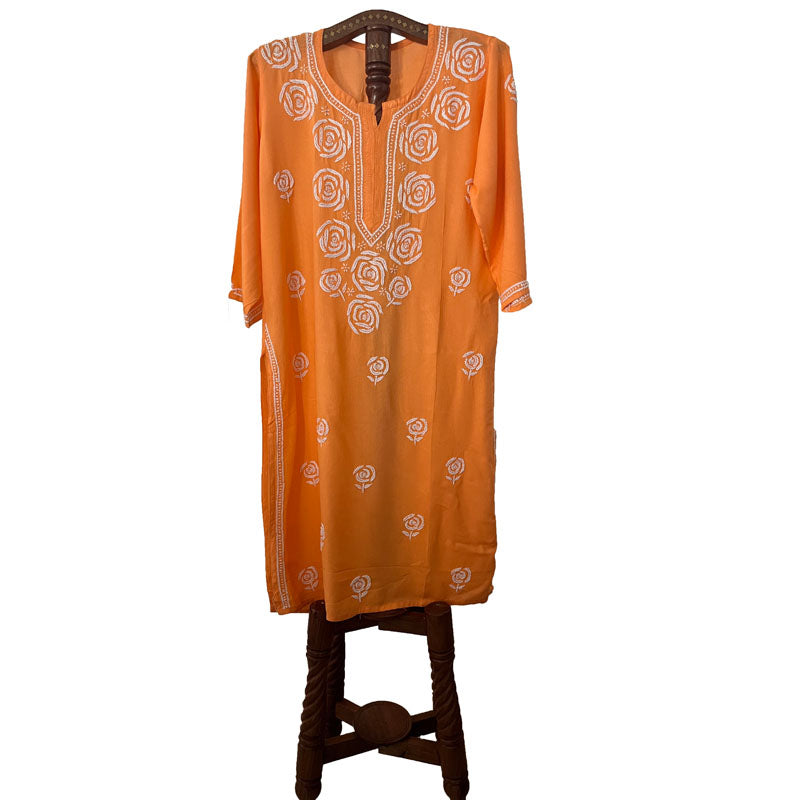 Rayon Cotton Straight cut Chikankari Kurta, Peach, KC1038