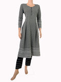 Fully Embroidered Chikankari Inspired Sweetheart Neck Pleated Kurta, Grey, KW1047 Fully Embroidered Chikankari Inspired Sweetheart Neck Pleated Kurta, Grey, KW1047
