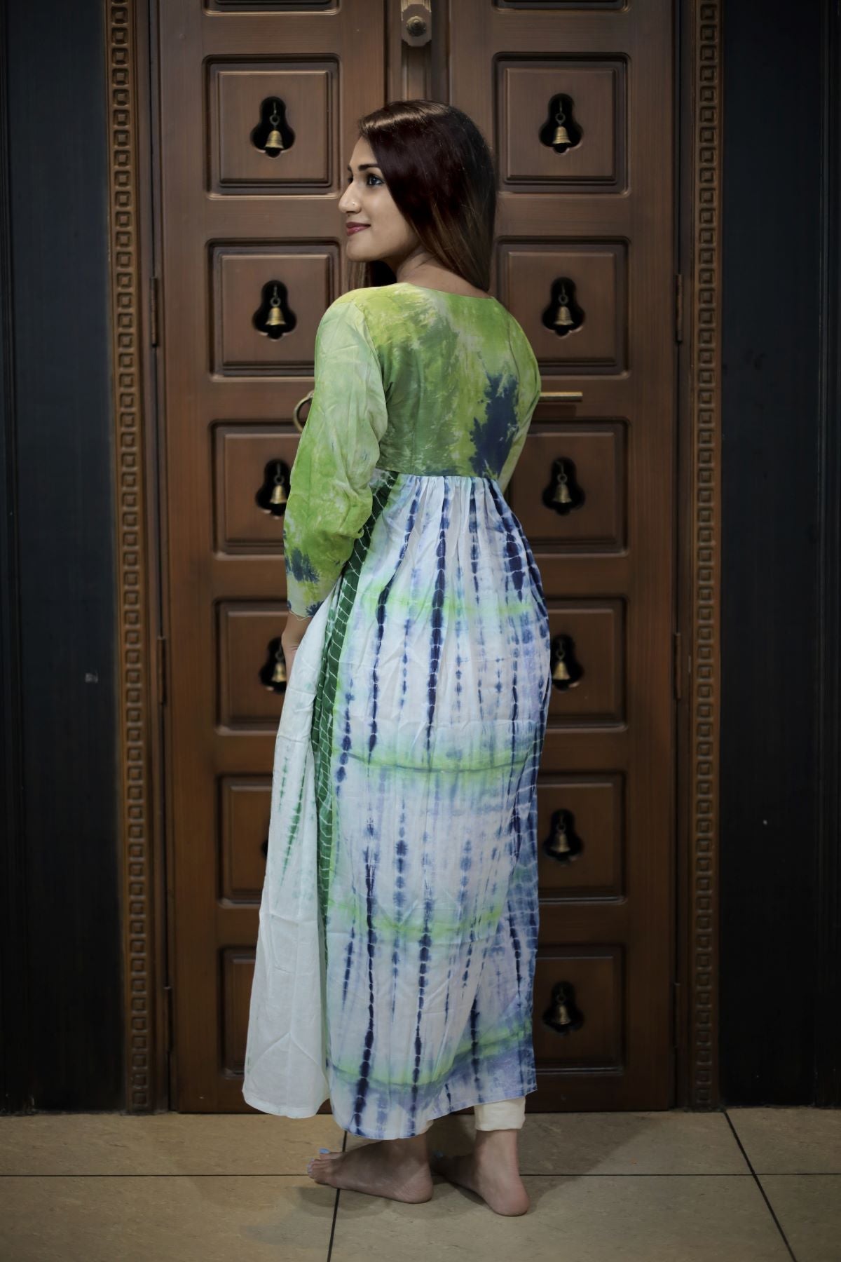 Mul Cotton Tie- Dye Pleated Kurta , Multicolor, KP1100