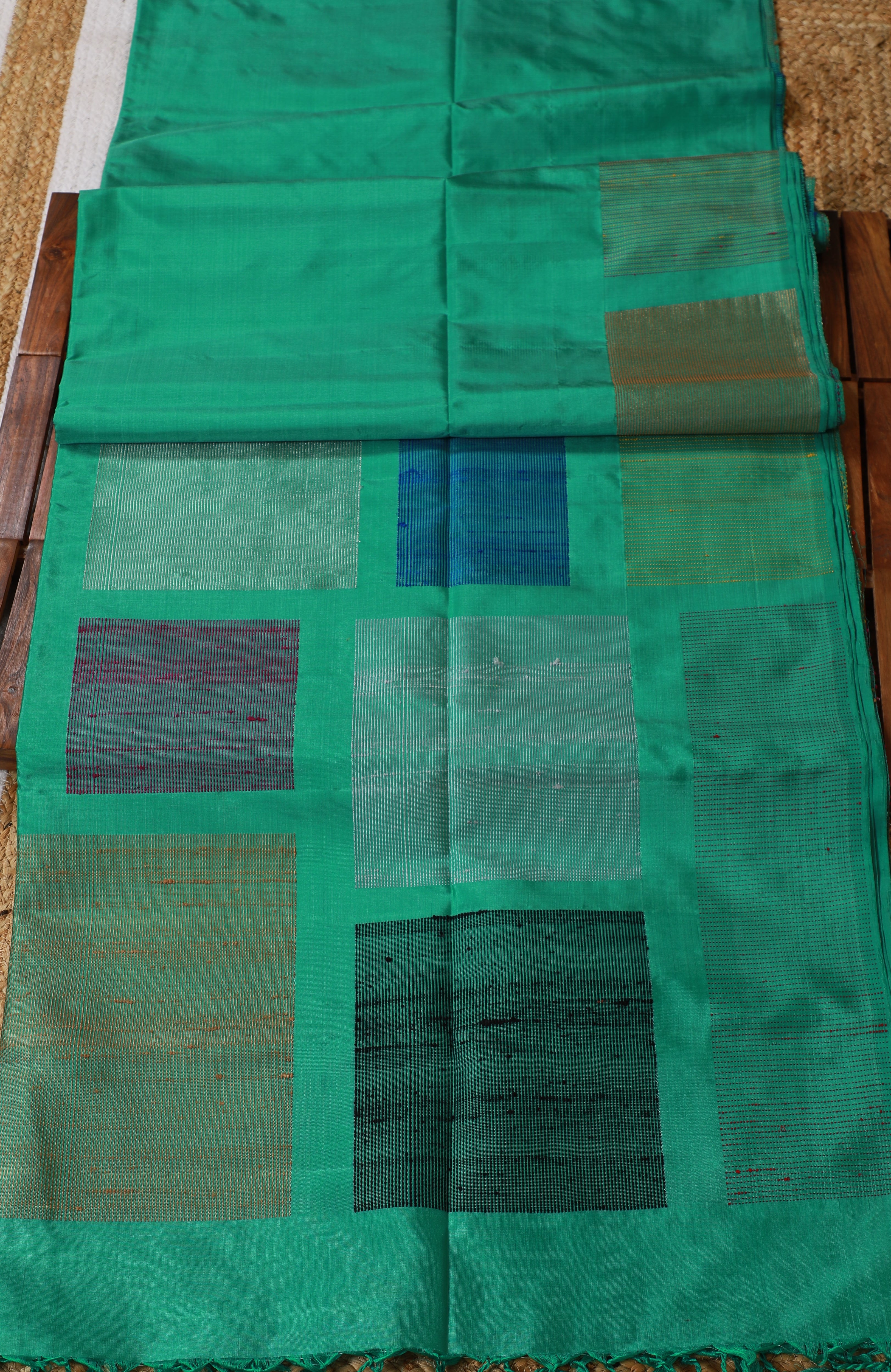 Pure Kanchipuram Soft Silk Saree with Dupion Thread Woven Border & Pallu, Temple Border & Plain Running Blouse Piece, Pista Green, SK1007