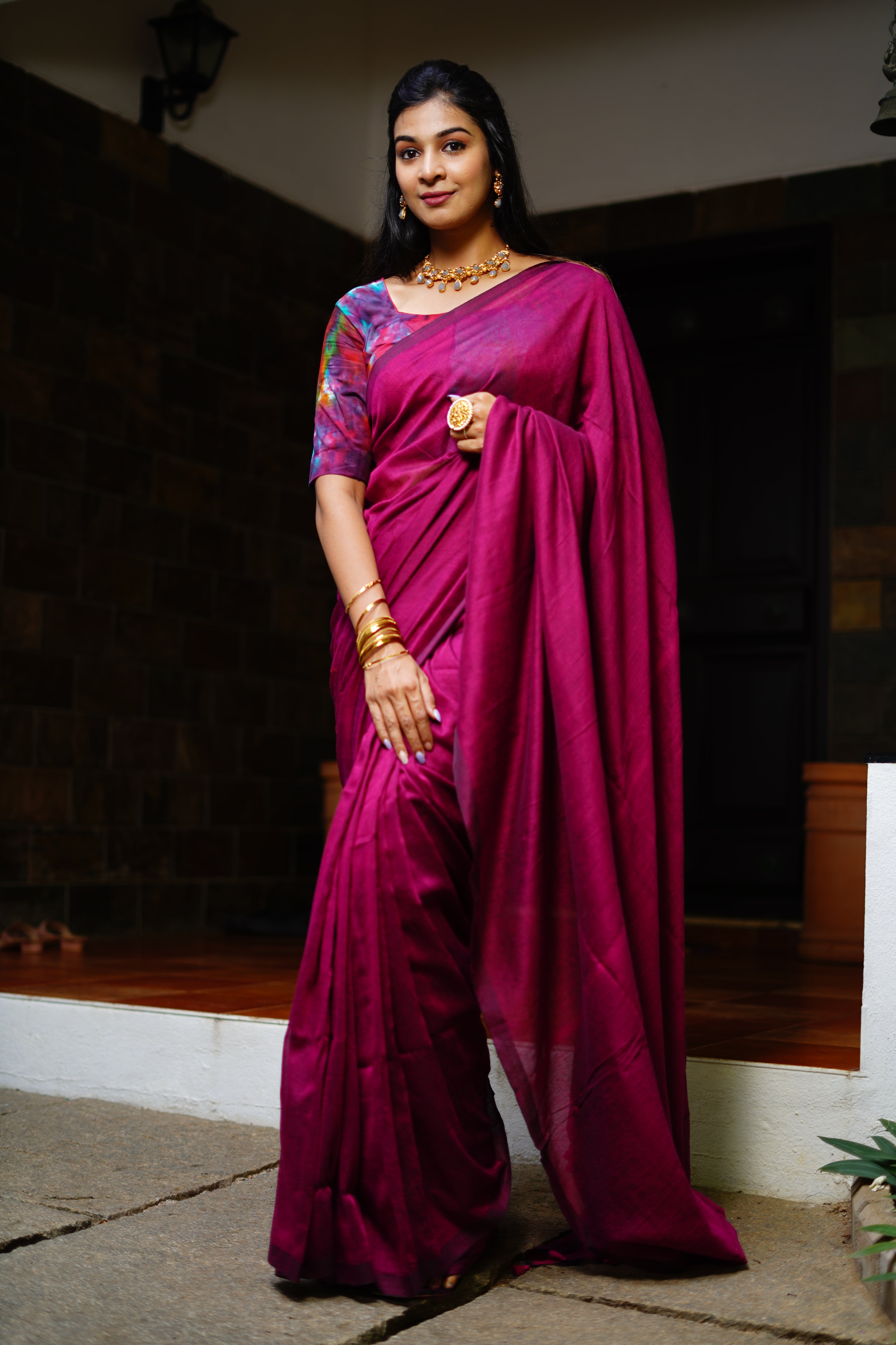 Handloom Soft Cotton Saree with Tassles, Purple, SR1027