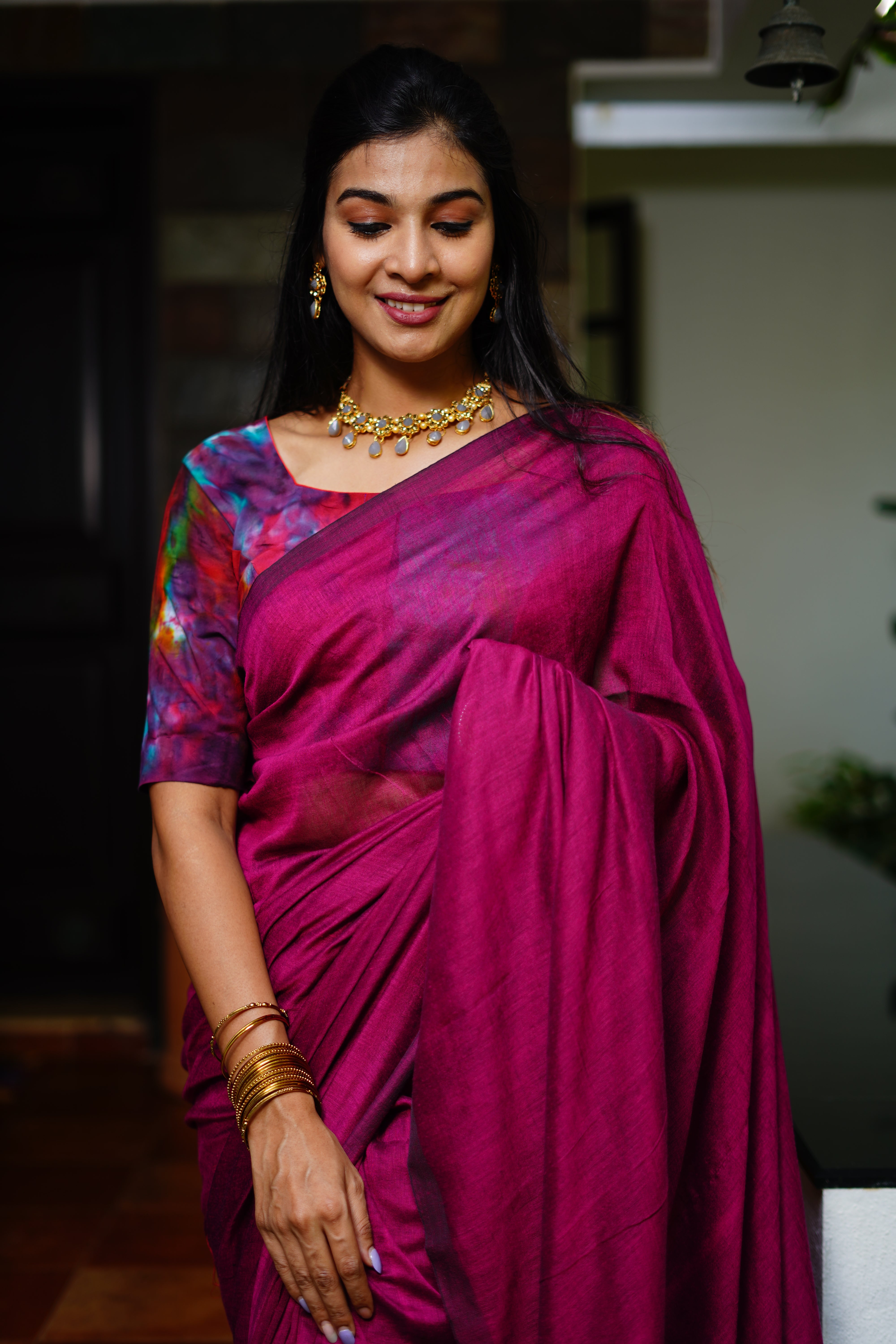 Handloom Soft Cotton Saree with Tassles, Purple, SR1027