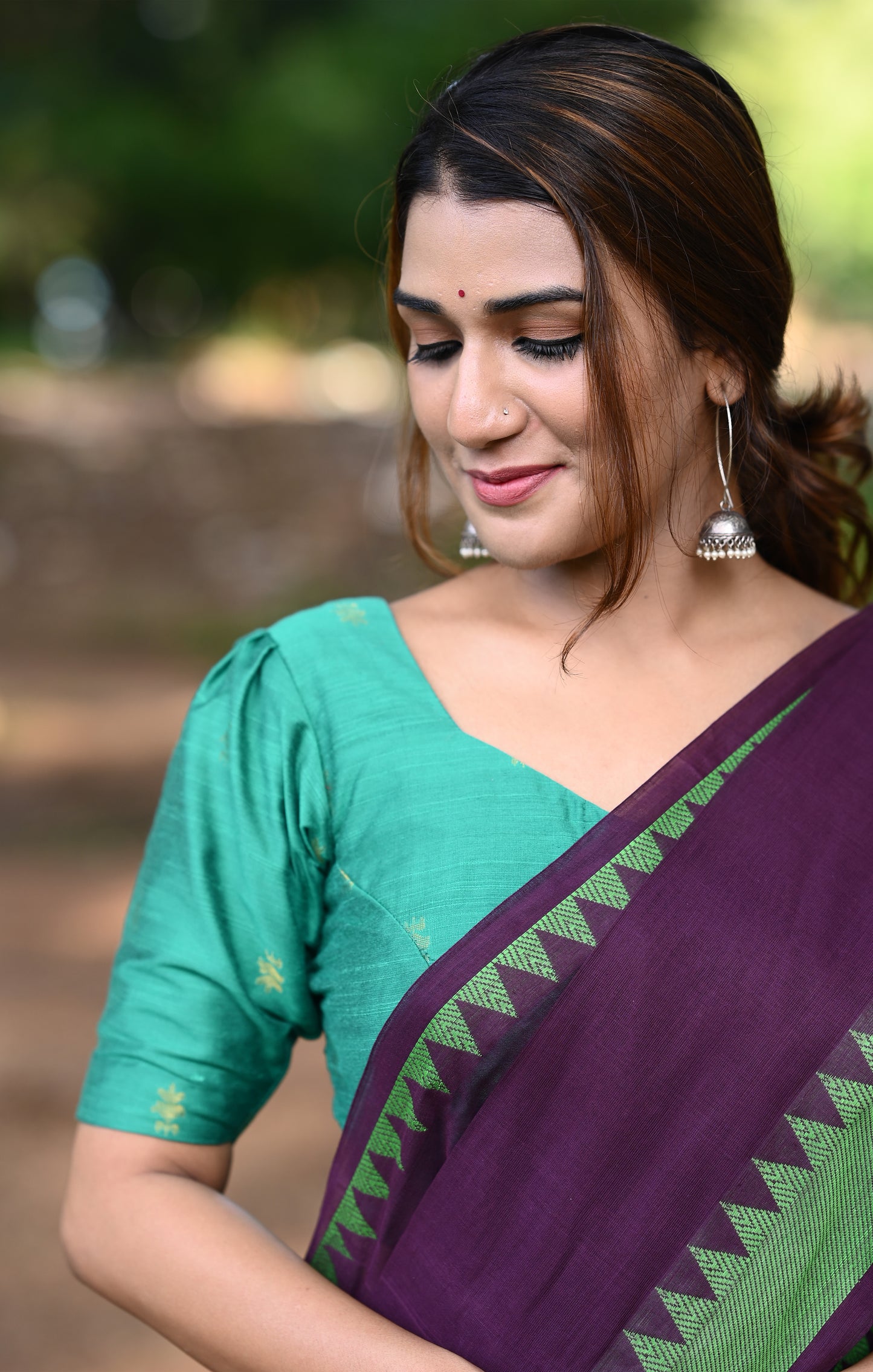 Handloom Pure Cotton Mangalgiri Saree with Woven Thread Border, Purple, SR1047
