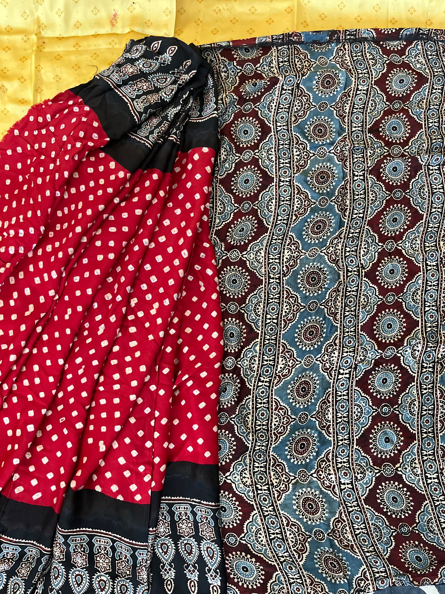Red & Black Modal Silk Bandhani - Ajrakh Saree with Blouse Piece, SS1023