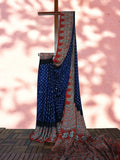 Ajrakh Bandhani Modal Silk Saree with Ajrakh Blouse Piece ,Midnight Blue - Ruby Red SS1031 Ajrakh Bandhani Modal Silk Saree with Ajrakh Blouse Piece ,Midnight Blue - Ruby Red SS1031