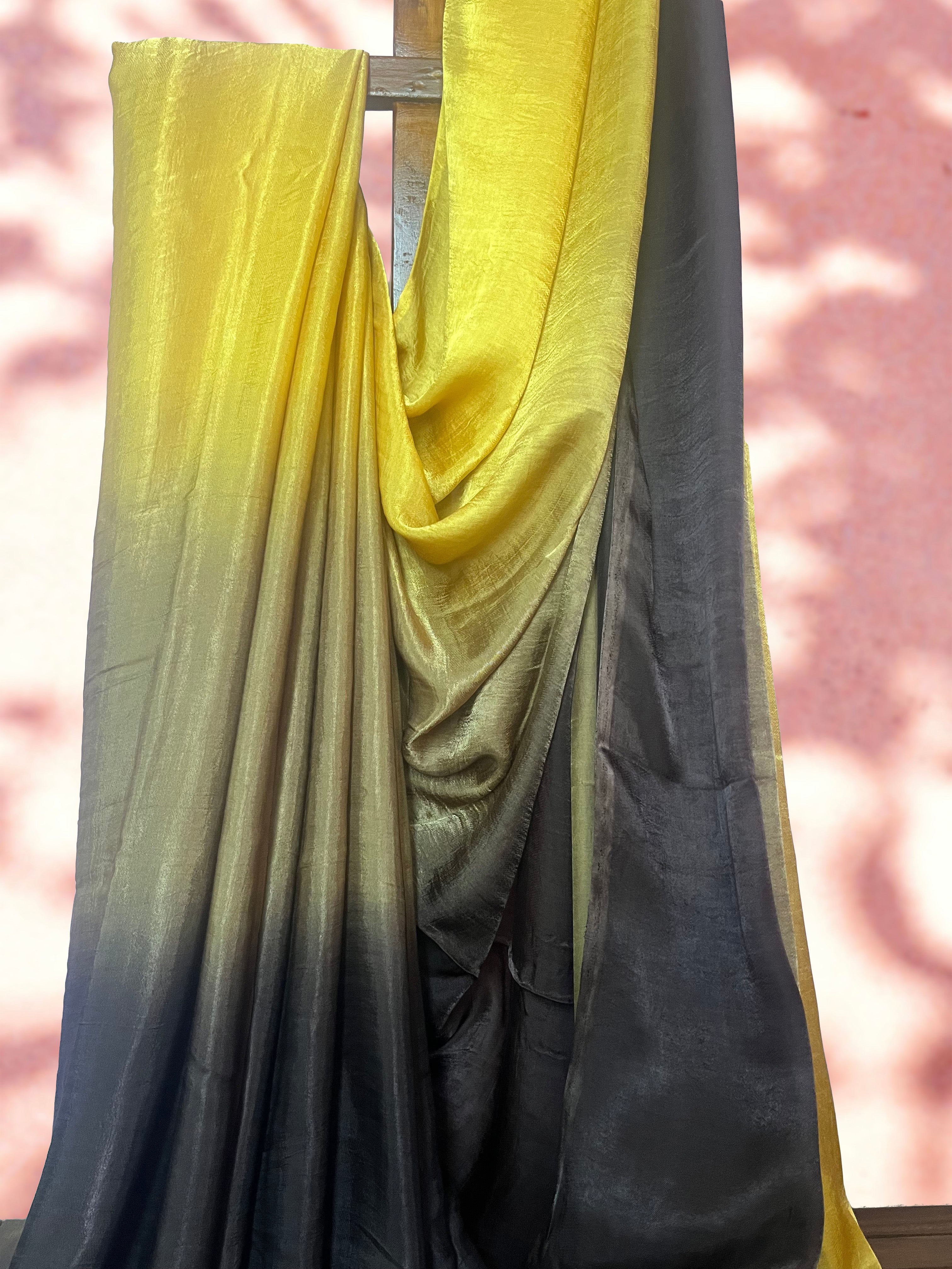 Golden Beige and Coffee Brown Ombre Modal Silk Saree with Tissue Pallu, SS1035