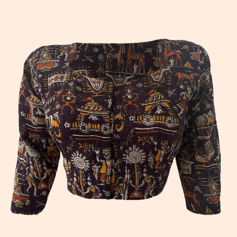 Kalamkari Cotton Pot neck Blouse, Purple, BK1242
