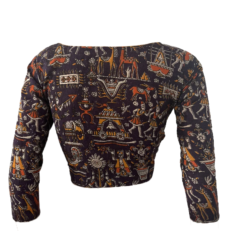 Kalamkari Cotton Pot neck Blouse, Purple, BK1242